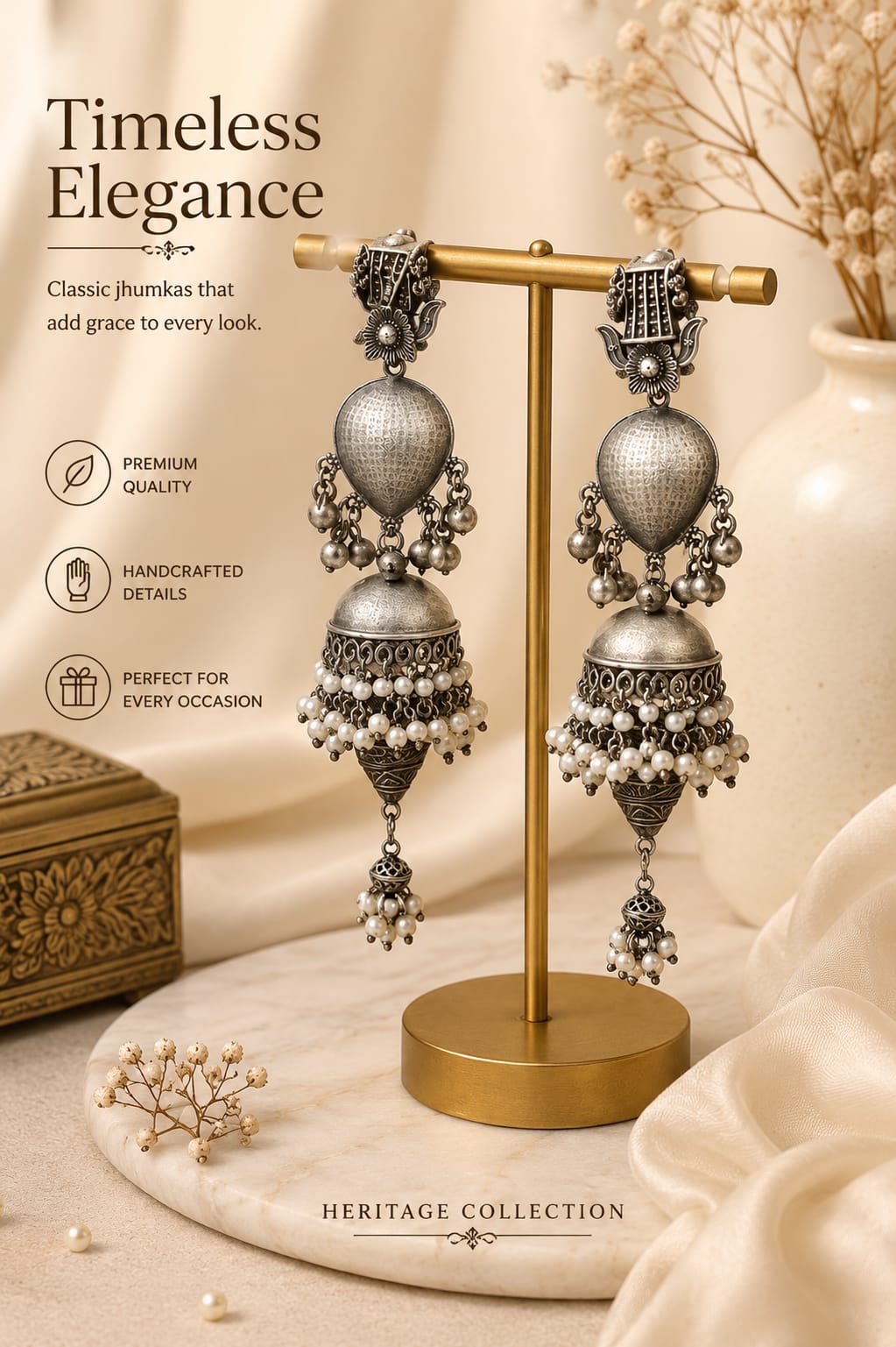 Antique Oxidized Pearl Jhumka Earrings