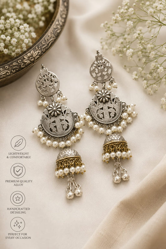 Antique Oxidized Pearl Jhumka Earrings