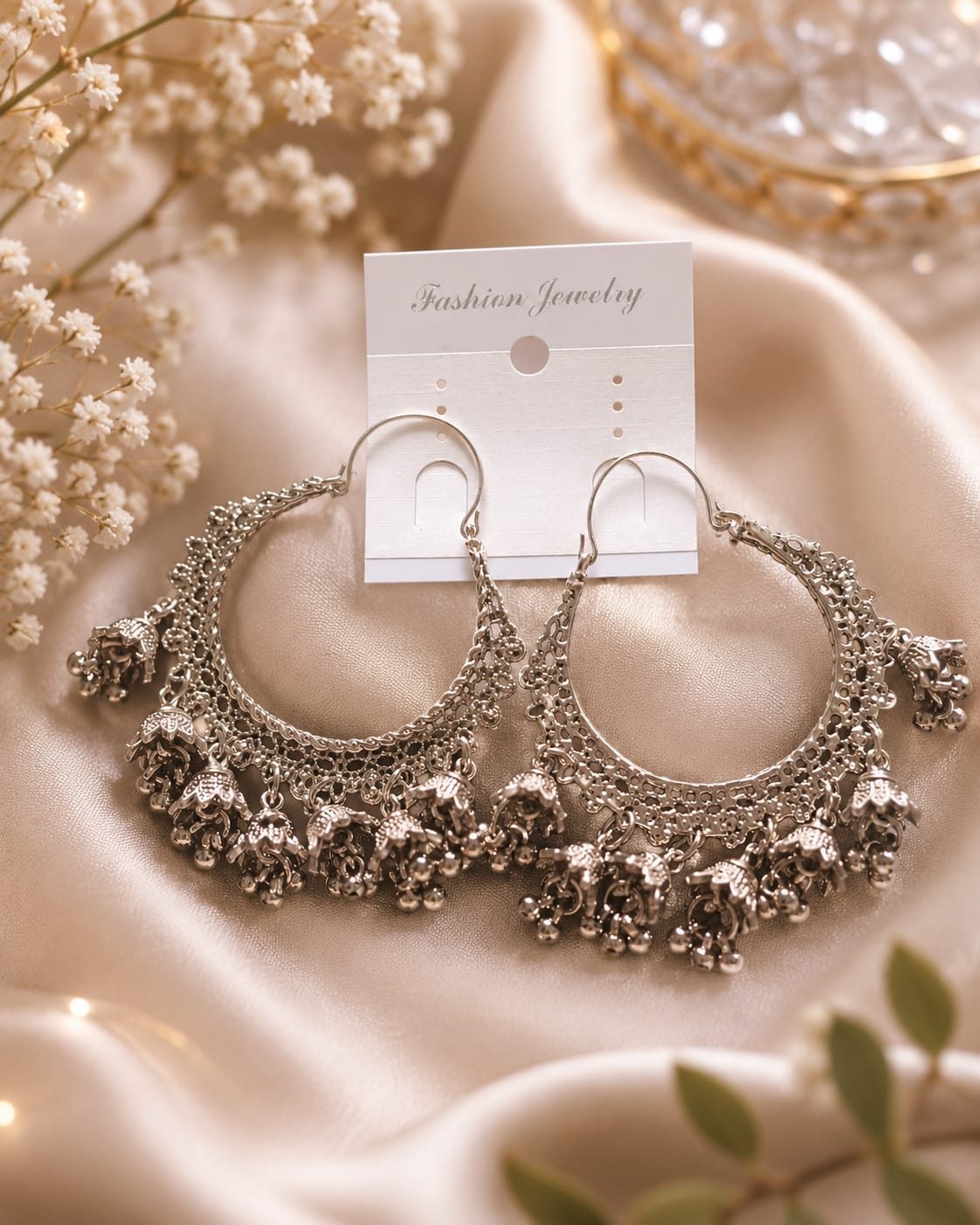 Antique Oxidized Chandbali Hoop Earrings