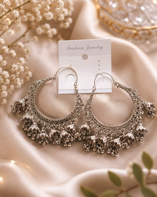 Antique Oxidized Chandbali Hoop Earrings