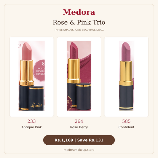 Medora Rose & Pink Trio – 233 Antique Pink, 264 Rose Berry & 585 Confident — original Shopify product photos